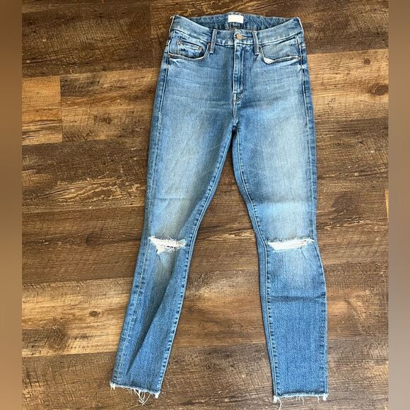 MOTHER Blue Distressed Skinny Jeans - Picture 3 of 7